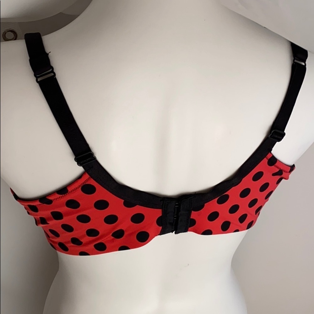 Cacique Boost Plunge polka dot red and black lace trimmed bra 40D - Picture 6 of 11